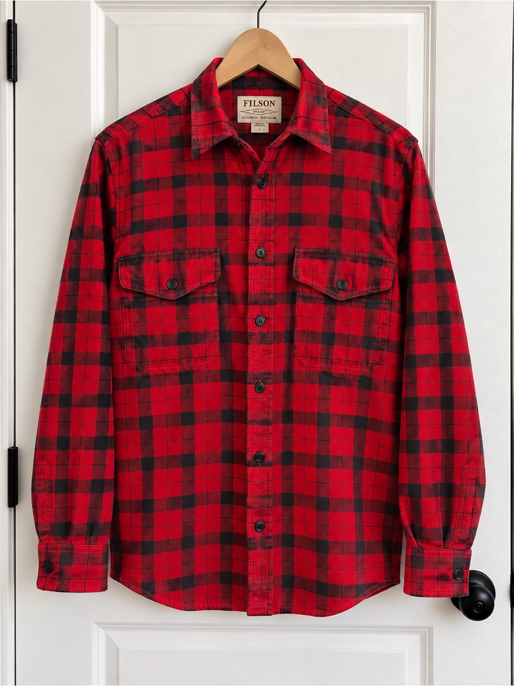 Filson Red and Black Buffalo Plaid Button-Down Shirt
